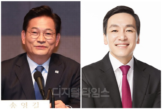 송영길(왼쪽) 전 더불어민주당 대표와 김민수 국민의힘 대변인. <디지털타임스 DB, 연합뉴스>